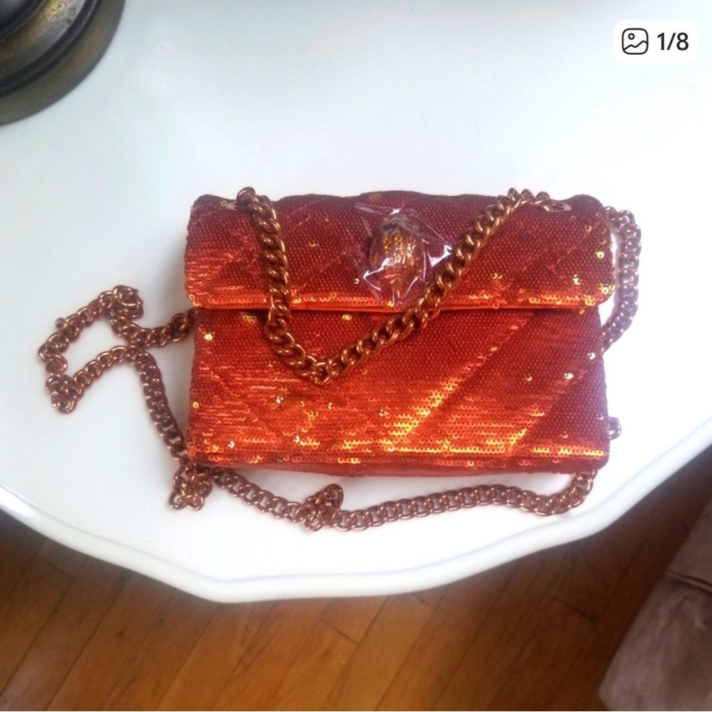 Kurt Geiger Orange Sequin Chain Crossbody Bag